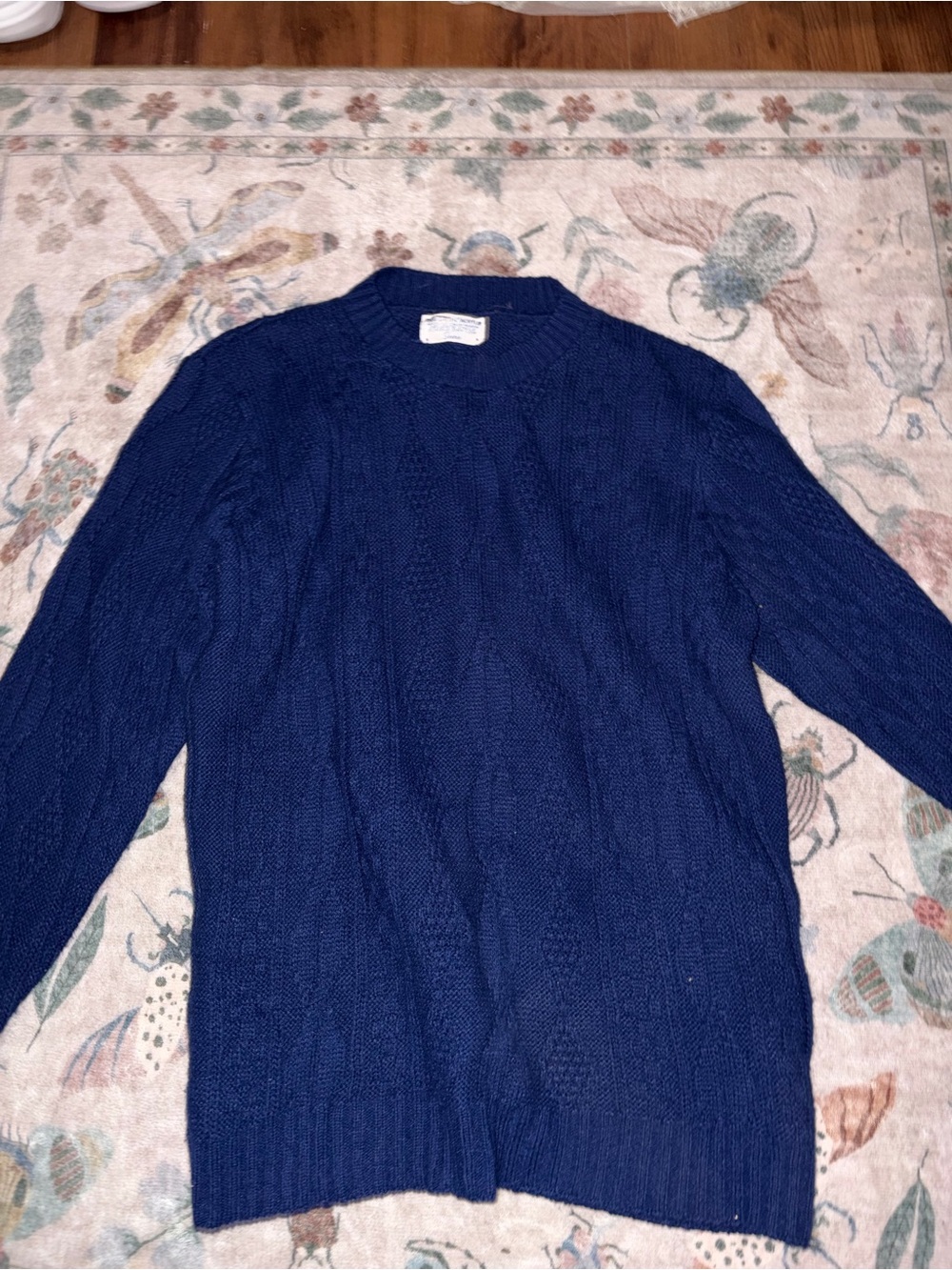 Vintage 70s 80s Sears Wintuk Orlon Acrylic Navy Cable Knit Sweater